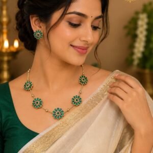Traditional Green Floral Stone Necklace Set